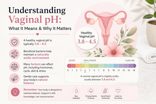 Educational infographic explaining vaginal pH and the typical 3.8 to 4.5 acidic range