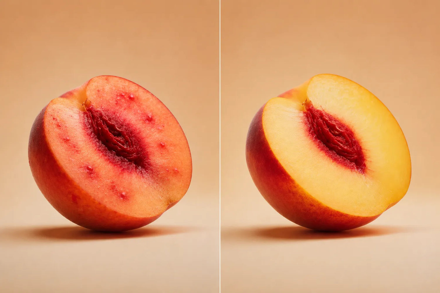 Before and after peach visual representing everyday intimate hygiene and gentle care with Intimine V-Wash.